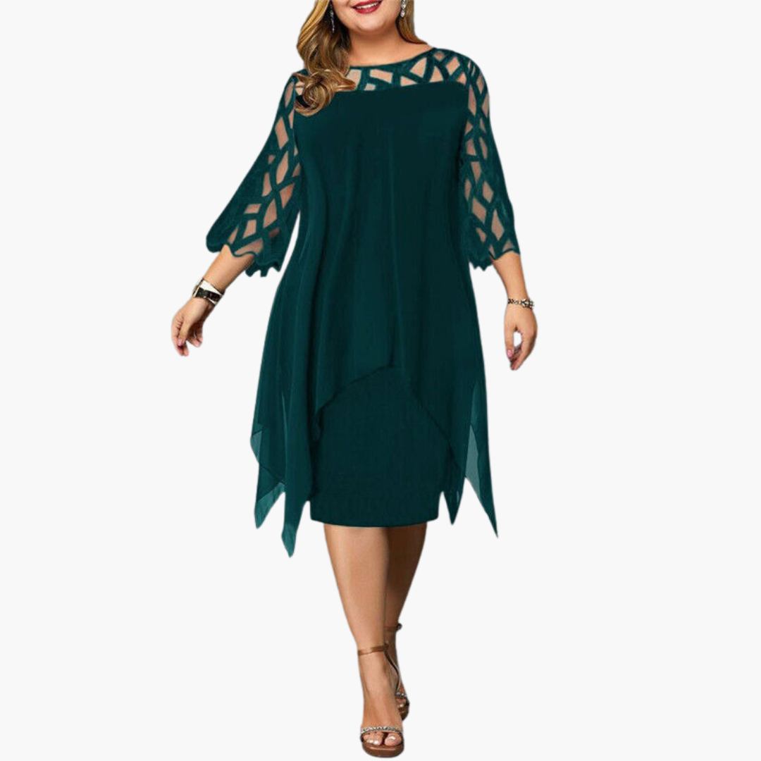 Elegant Midi Evening Dress for Women - Cut-Out Sleeves Design
