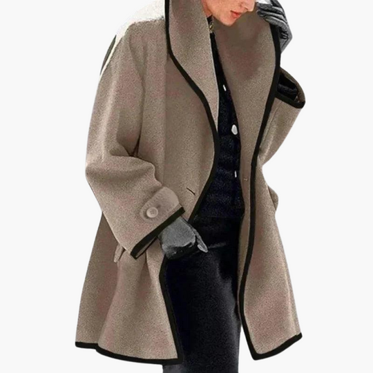 Contrast Trim Coat - Stylish Open Front Winter Jacket for Women