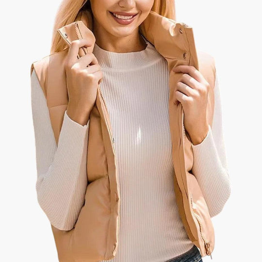 Faux Leather Puffer Vest – Unisex Sleeveless Winter Gilet