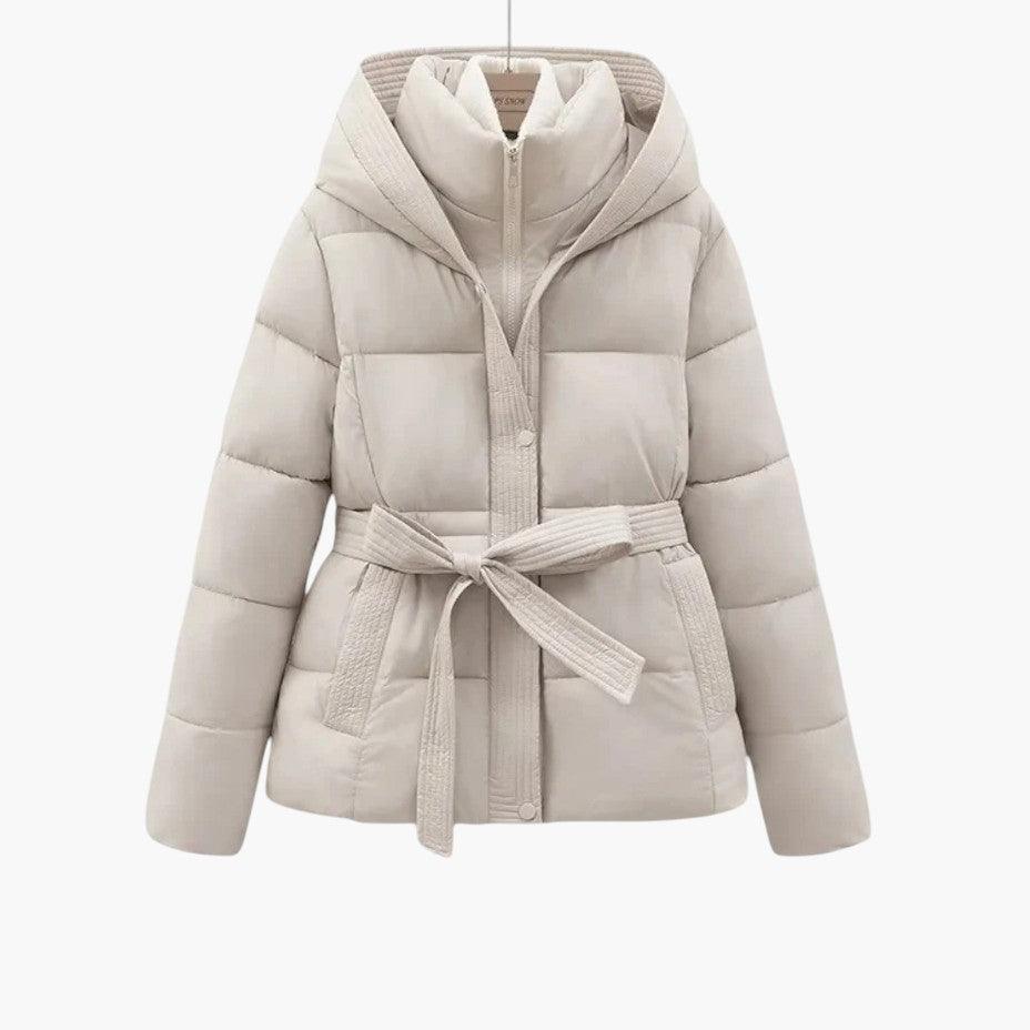 Belted Puffer Jacket with Hood – Women's Winter Quilted Coat - IsabellaMae