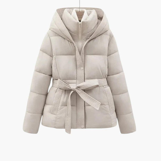 Belted Puffer Jacket with Hood – Women's Winter Quilted Coat - IsabellaMae