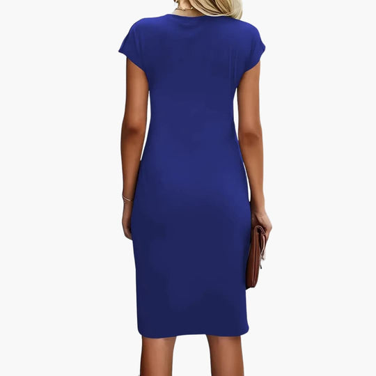 Women's knee-length crew neck dress with short sleeves