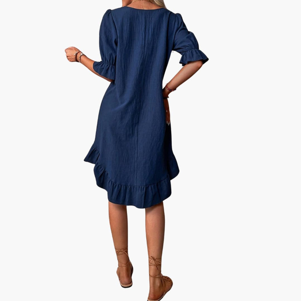 Summer Dress - Women’s Puff Sleeve Ruffle Hem Casual Fit