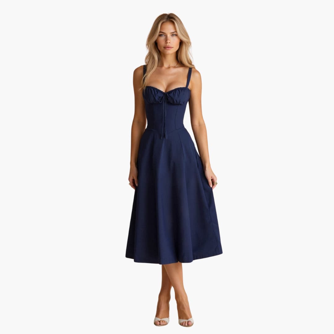 Waist Tie Midi Dress for Women - Elegant and Flattering Fit
