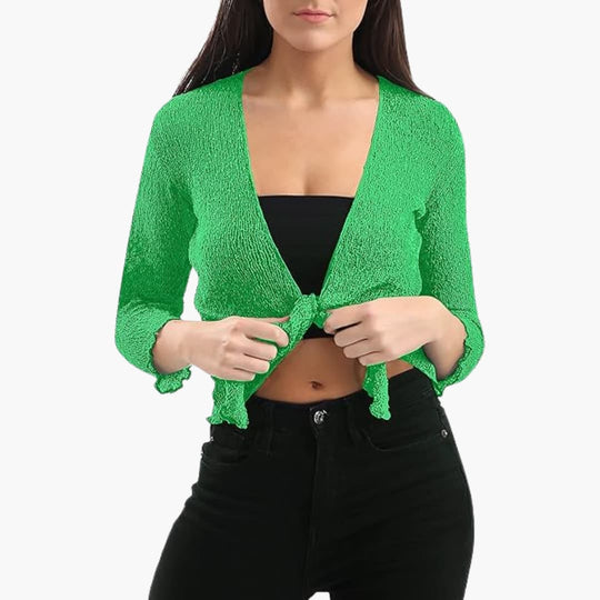 Women’s sheer cropped tie-up shrug with three-quarter sleeves