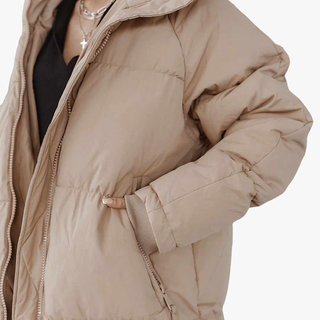 Oversized Hooded Puffer Coat - Women's Quilted Winter Jacket