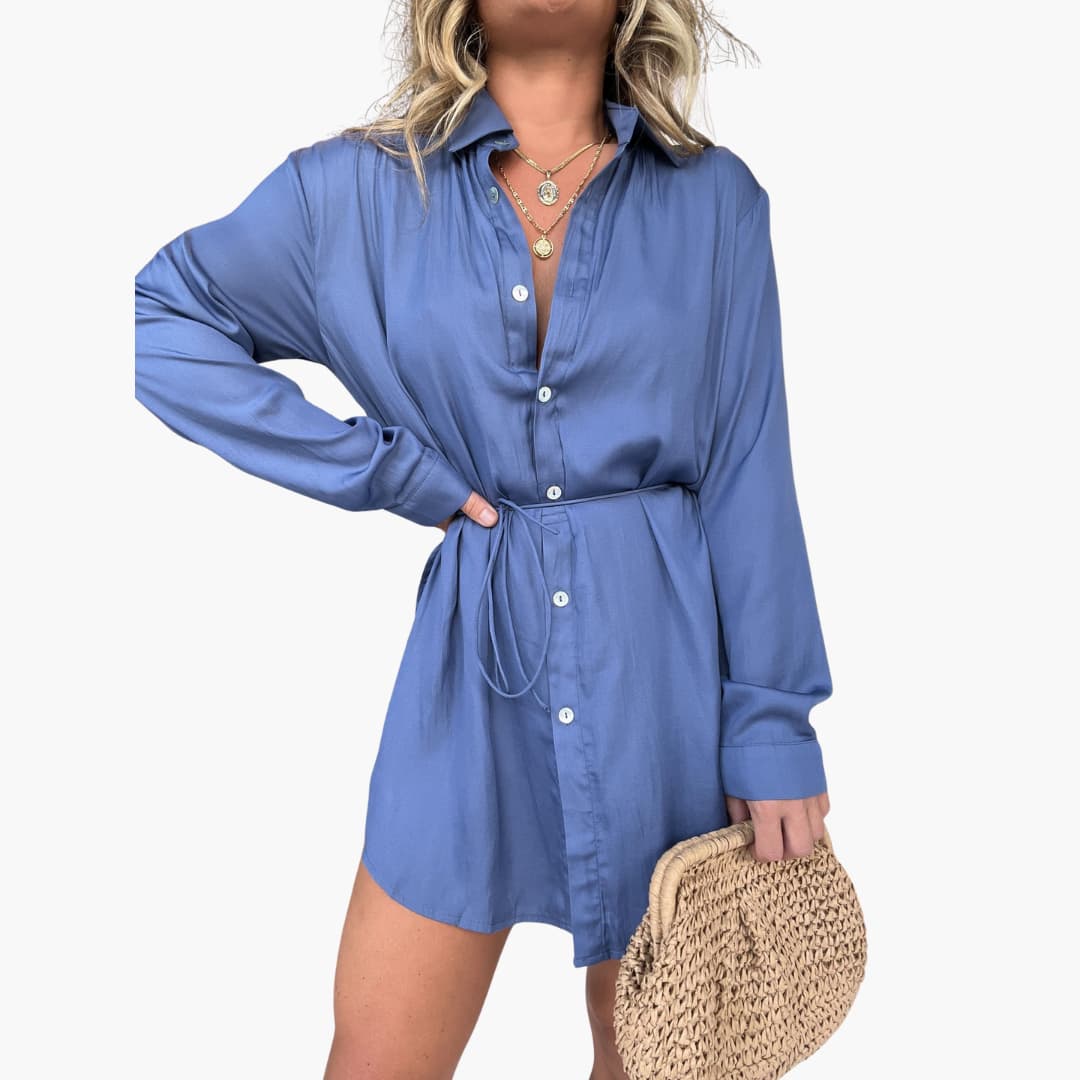 Women’s summer romper dress with long sleeves and drawstring waist