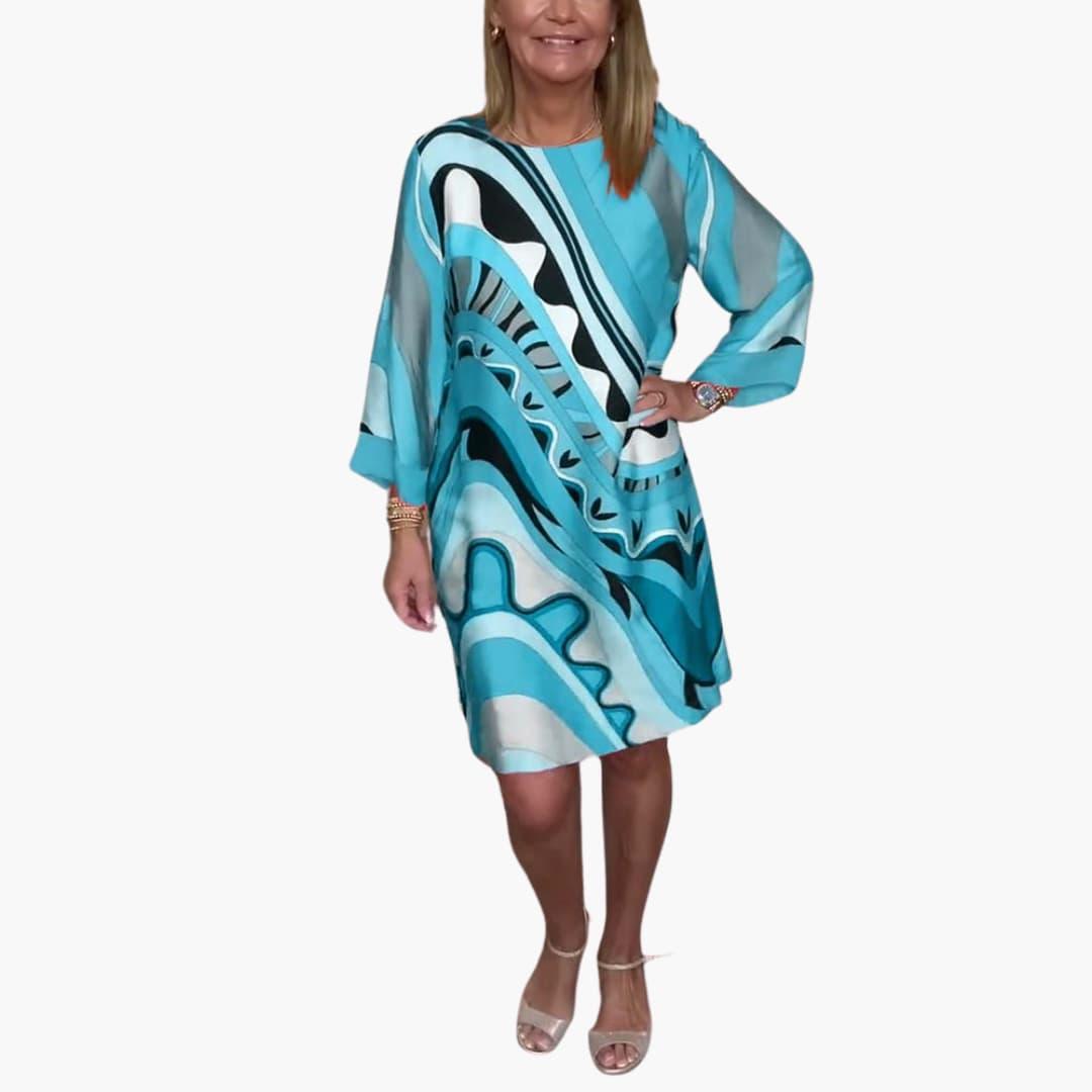 Printed Midi Dress with Bell Sleeves - Casual Fit for Women