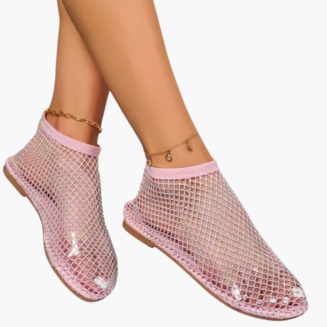 Women's mesh cutout sandals with cushioned insole and flat sole