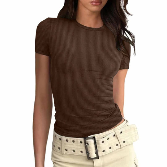Women’s ribbed cropped t-shirt with short sleeves