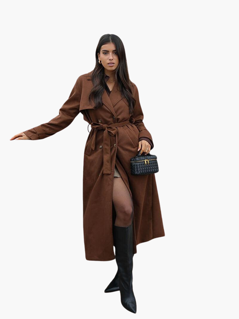 Elegant Double-Breasted Trench Coat - Women's Belted Outerwear