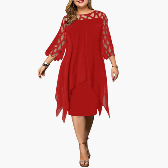 Elegant Midi Evening Dress for Women - Cut-Out Sleeves Design