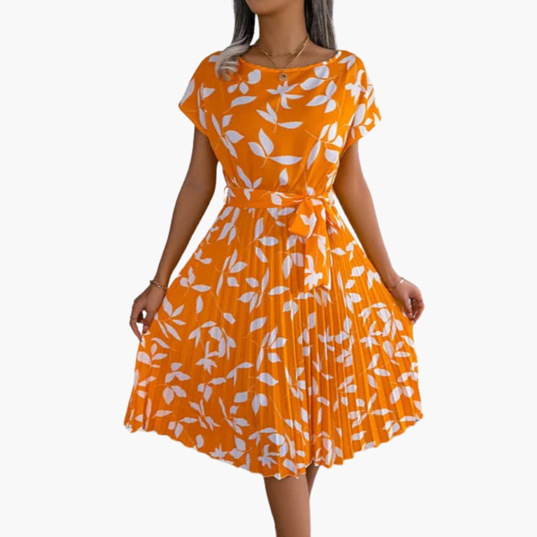 Summer Dress - Women’s Floral Belted Casual Knee-Length Fit