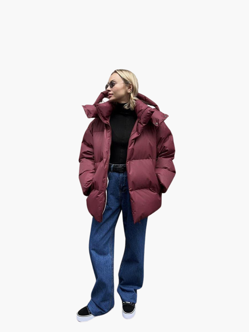 Oversized Puffer Jacket with Hood - Women's Winter Warmth