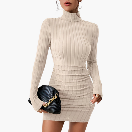 Elegant ribbed turtleneck dress for women – stylish & figure-hugging