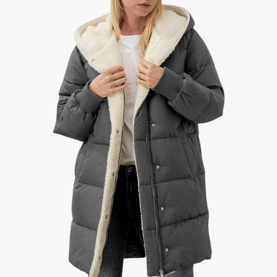 Hooded Puffer Coat - Women's Fleece Lined Winter Jacket