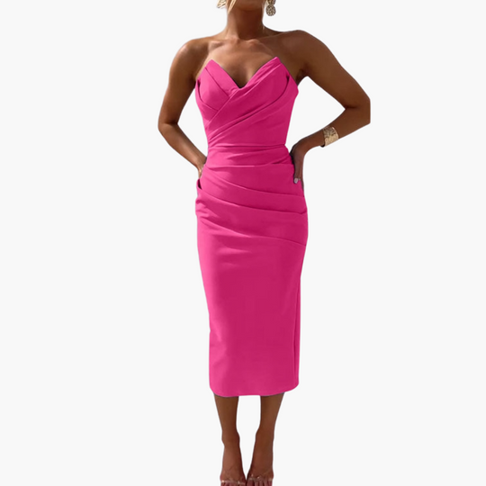 Elegant Strapless Bodycon Dress for Women - Midi Length