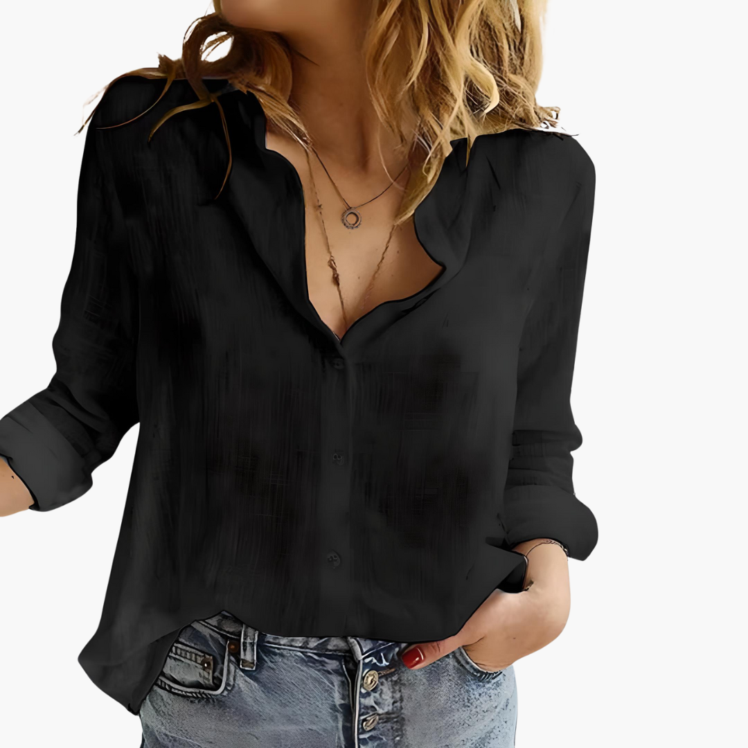 Women’s button down shirt with long sleeves and loose fit