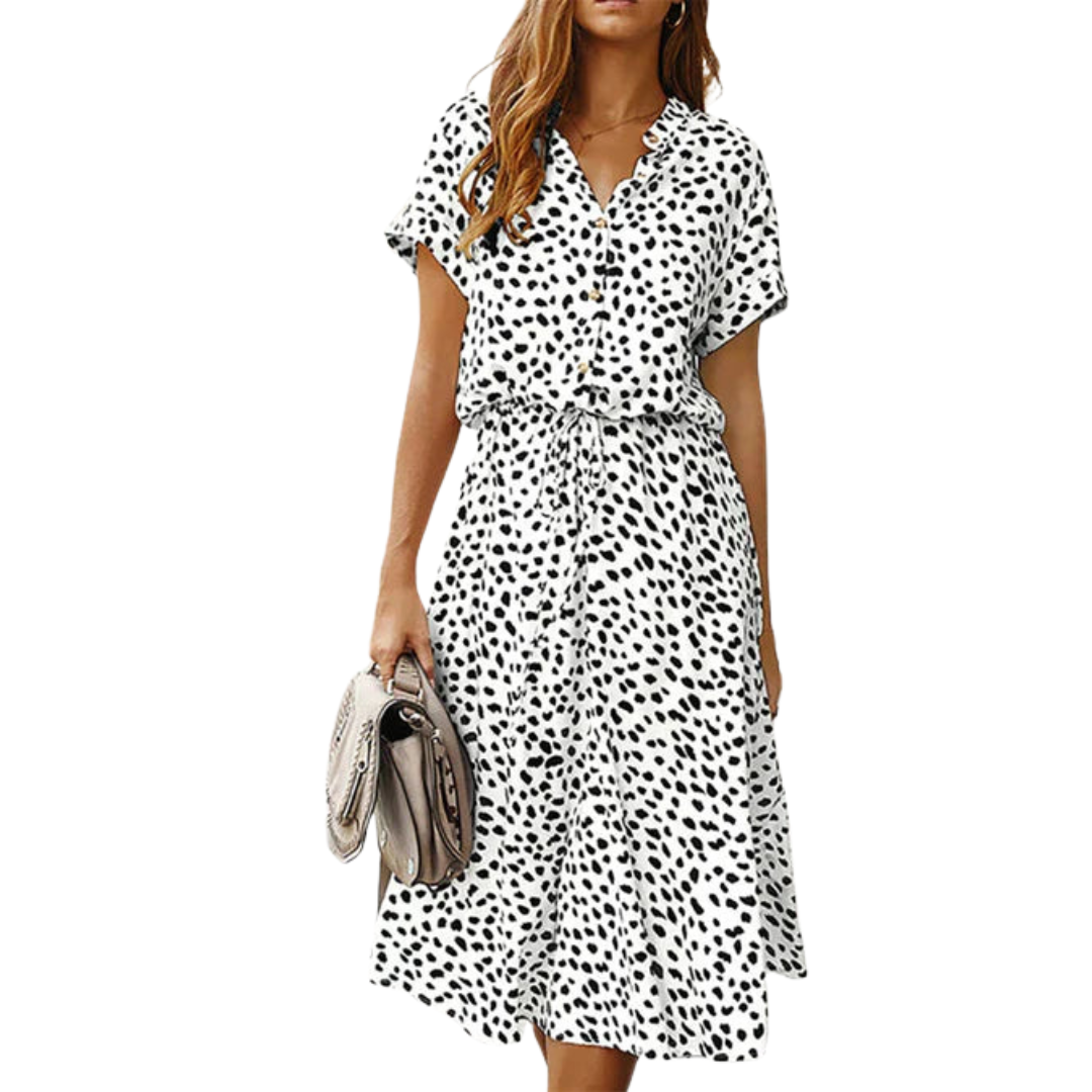 Polka Dot Midi Dress - Flattering Fit & Flare Style for Women