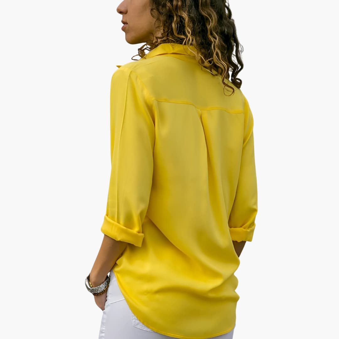 Women’s silk long sleeve blouse with collared V-neck front