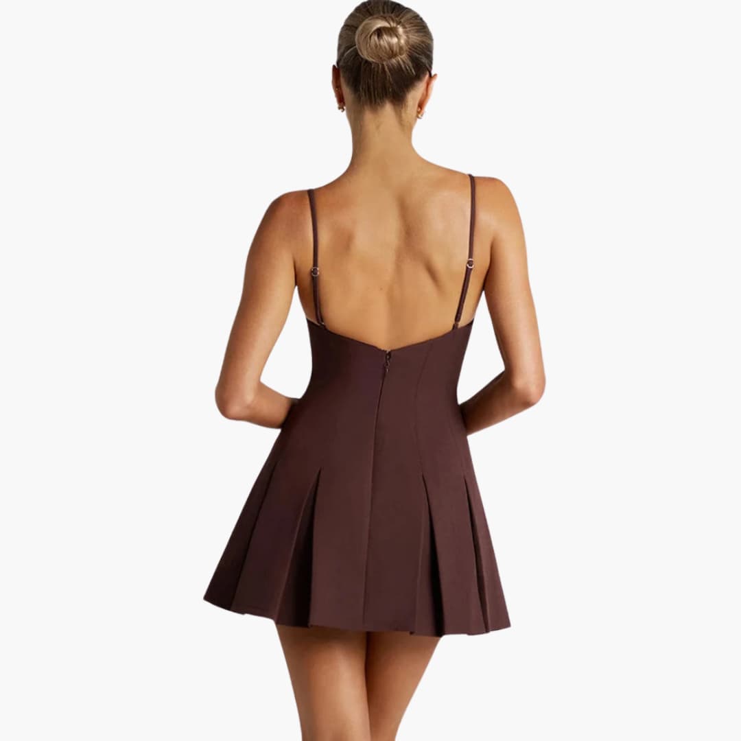 Backless Pleated Mini Dress for Women - Elegant Sleeveless