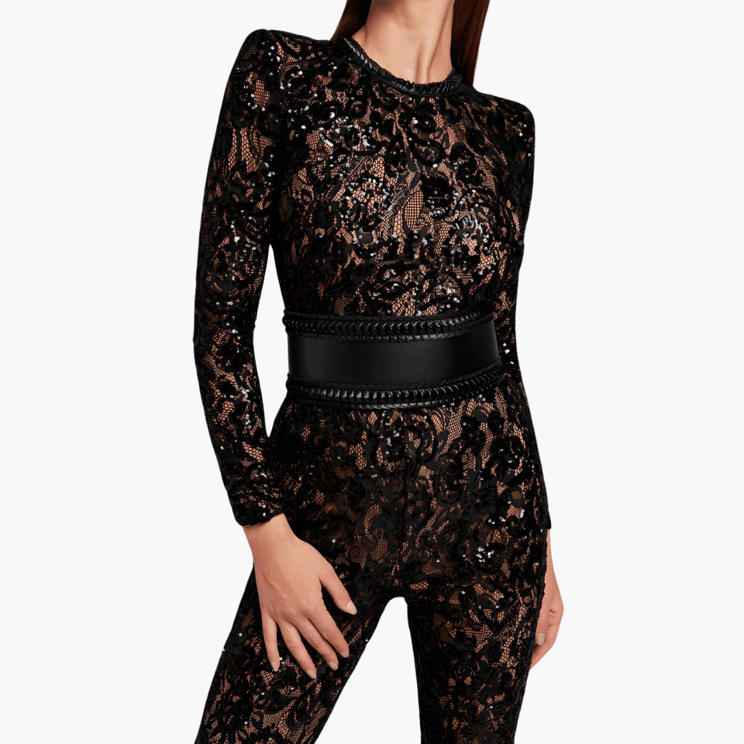 Women’s long sleeve flared leg lace jumpsuit