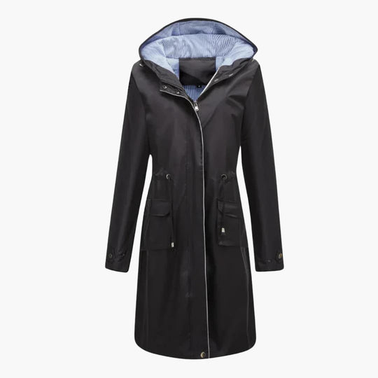 Women’s hooded trench coat with zip and drawstring waist