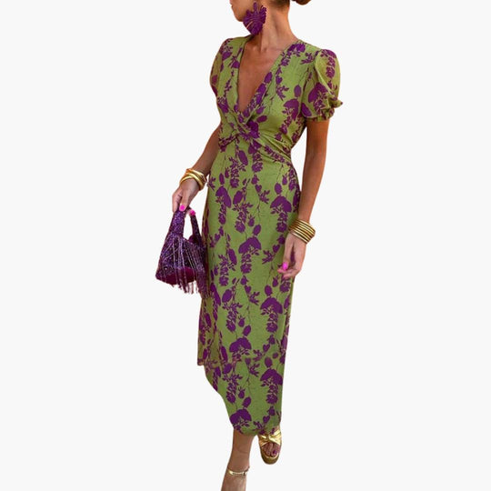 Floral Leaf Maxi Dress for Women - Elegant Summer Style