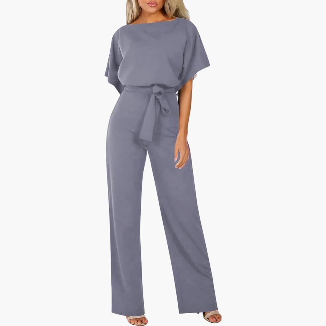 Elegant Wide-Leg Jumpsuit – Women's Belted Formal Wear