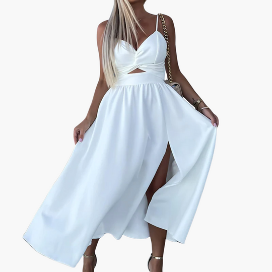 Cut-Out Midi Dress - Women's Twist Front Spaghetti Strap