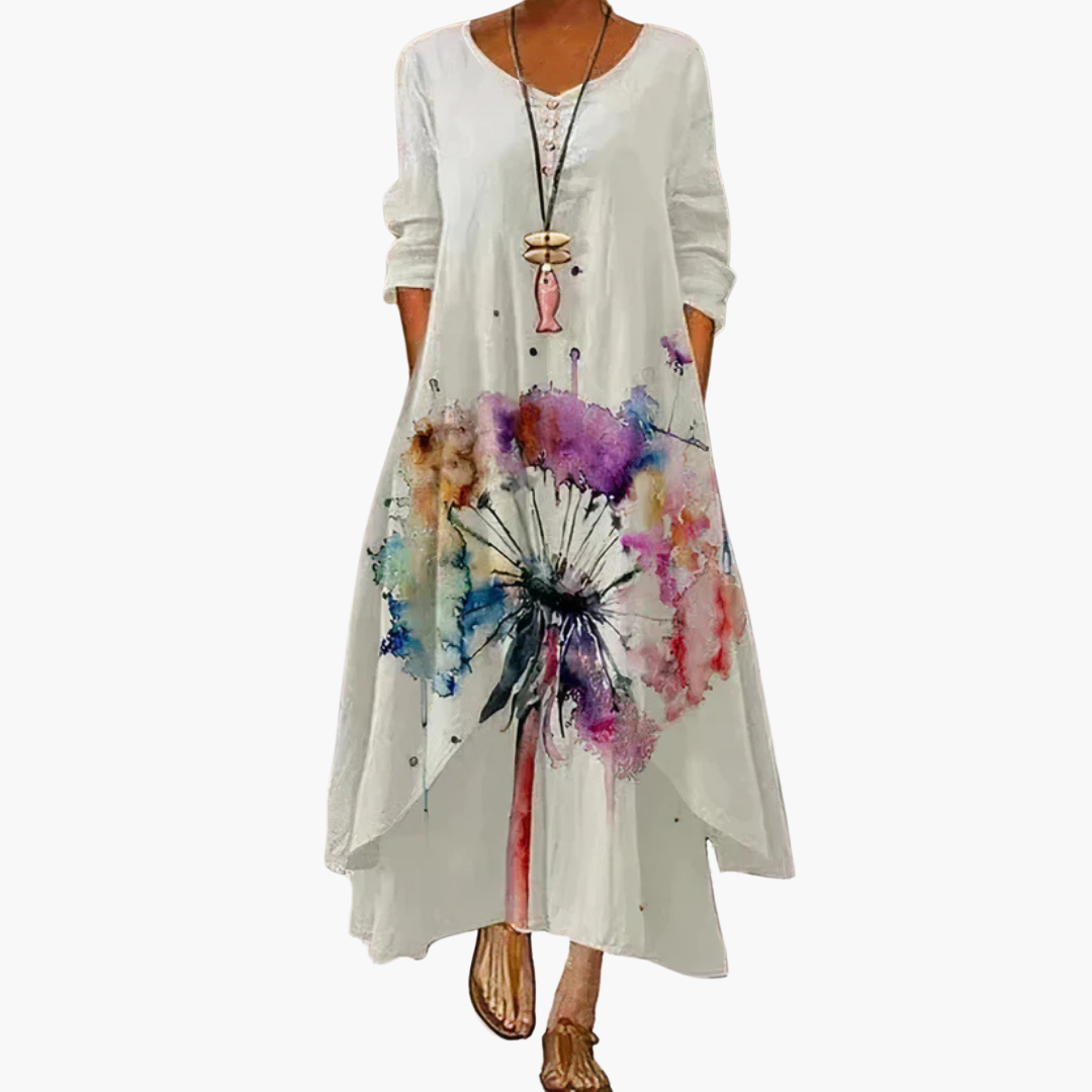 Women's summer maxi dress with long sleeves and floral print