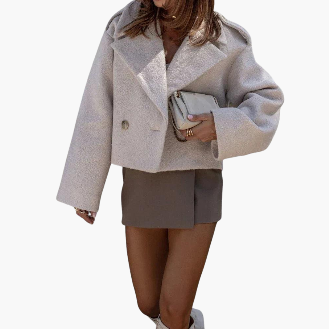 Chic Wool Blend Cropped Jacket - Oversized Elegance for Women