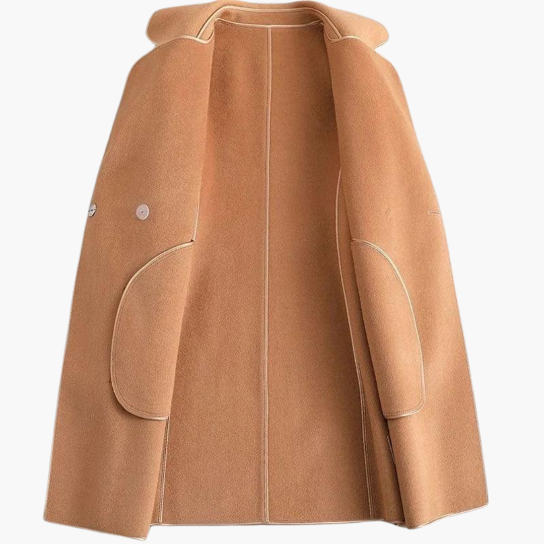 Chic Double-Breasted Trench Coat - Women's Wool Blend Wrap