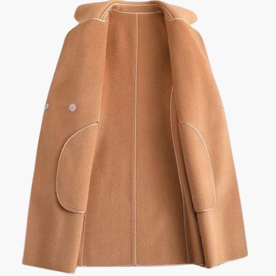 Chic Double-Breasted Trench Coat - Women's Wool Blend Wrap