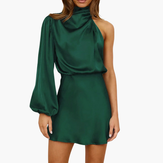Satin Halter Neck Dress - Women's Elegant Evening Gown