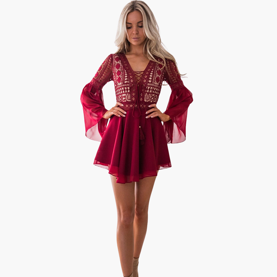 Stylish summer mini dress - for women with lace detail