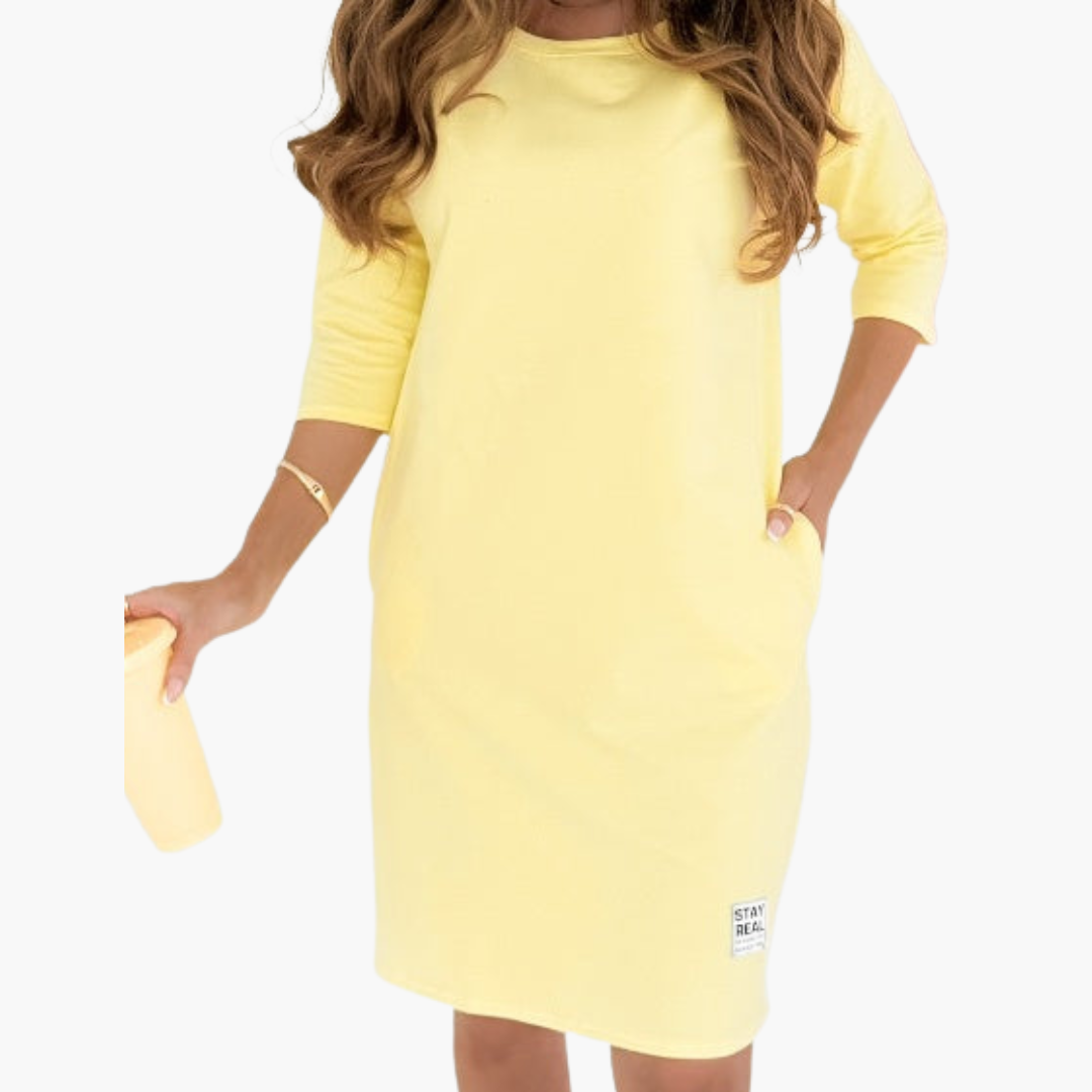 3/4-Sleeve Dress with Pockets - Women's Casual Mini Style