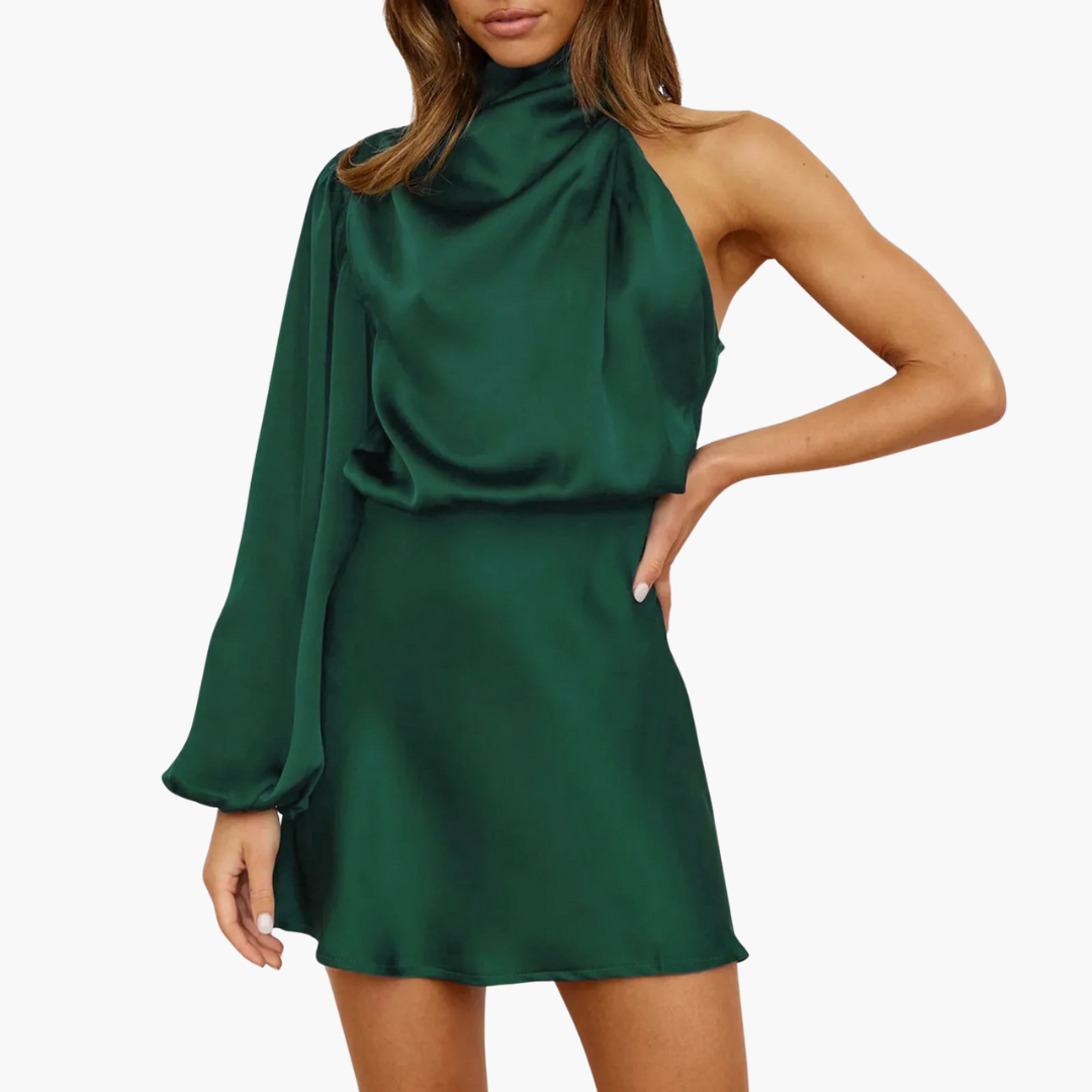 Satin Halter Neck Dress - Women's Elegant Evening Gown