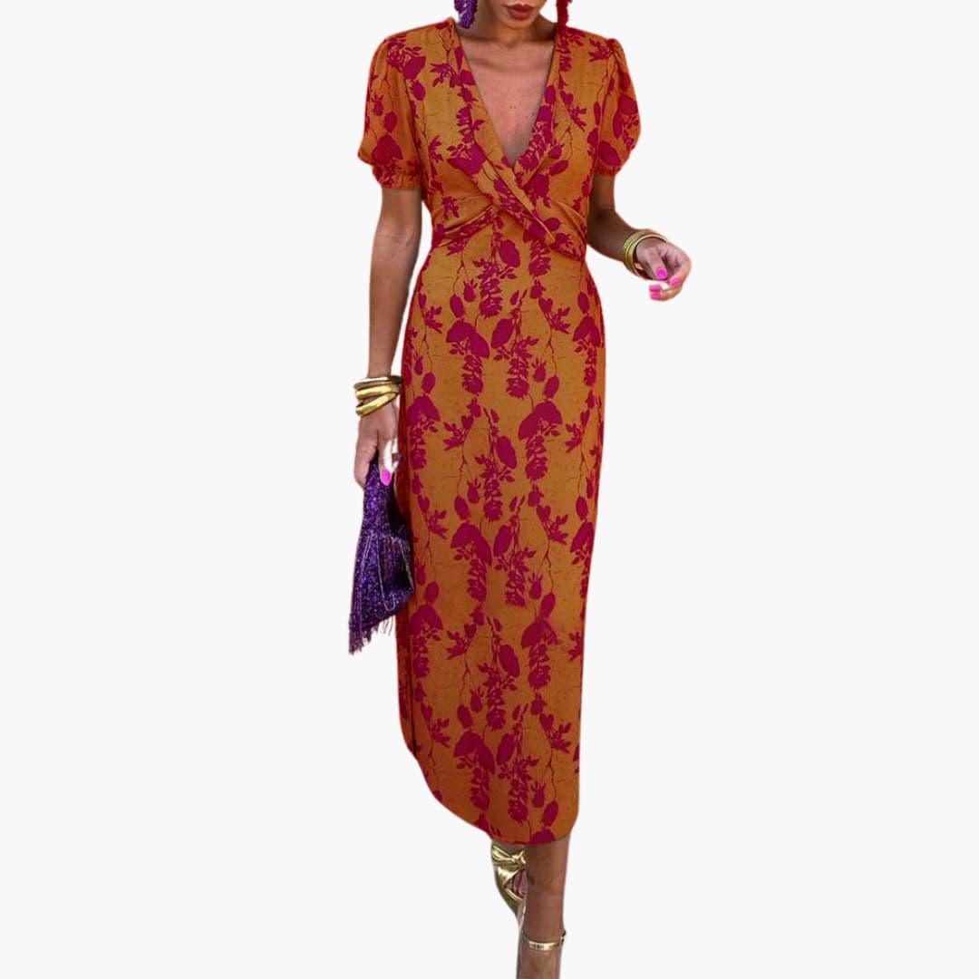 Floral Leaf Maxi Dress for Women - Elegant Summer Style