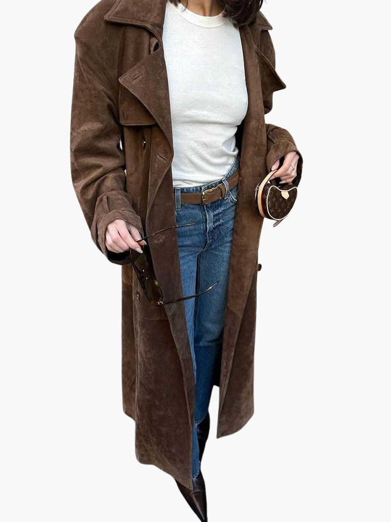 Elegant Double-Breasted Trench Coat - Women's Belted Outerwear