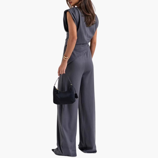 Two-Piece Set - Women’s Elegant Wide Leg Trousers & Top