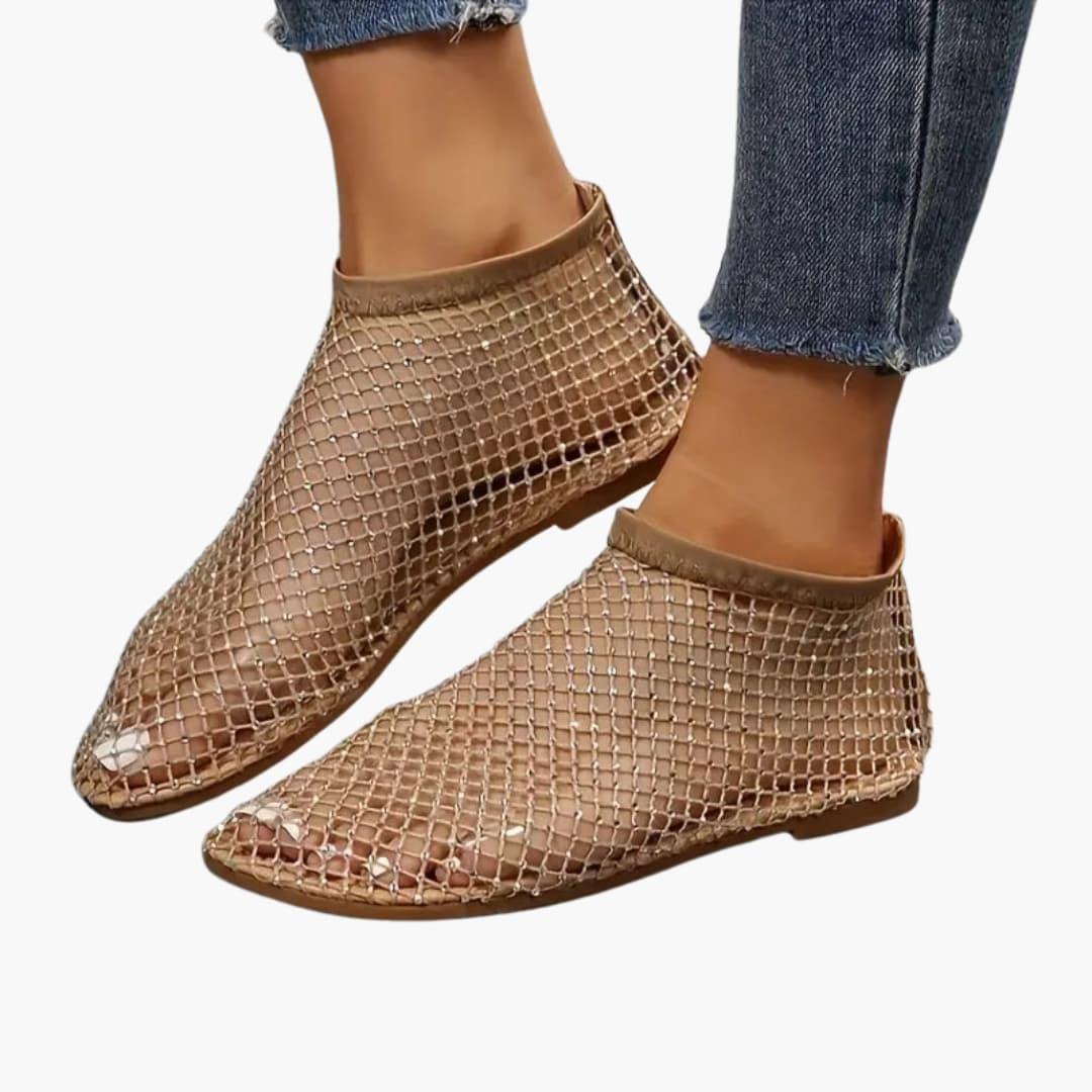 Women's mesh cutout sandals with cushioned insole and flat sole