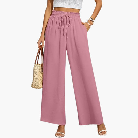 Women’s wide leg full length trousers with drawstring waist