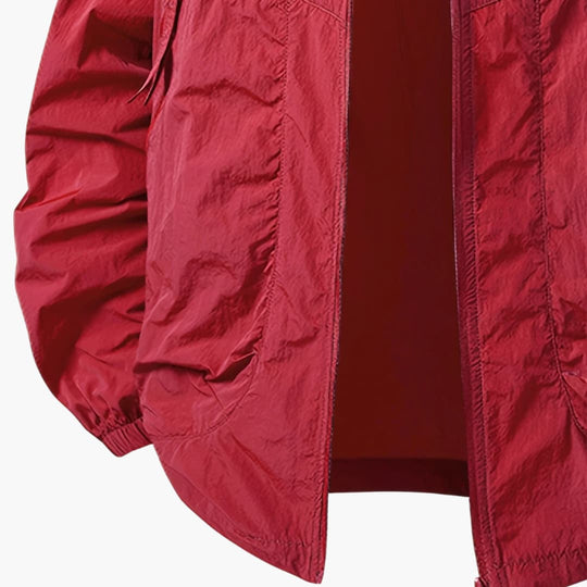 Unisex windbreaker jacket with hood and zip pockets for outdoors