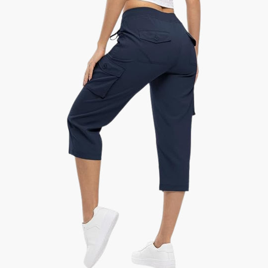 Women’s 3/4 length cargo capri shorts with utility pockets