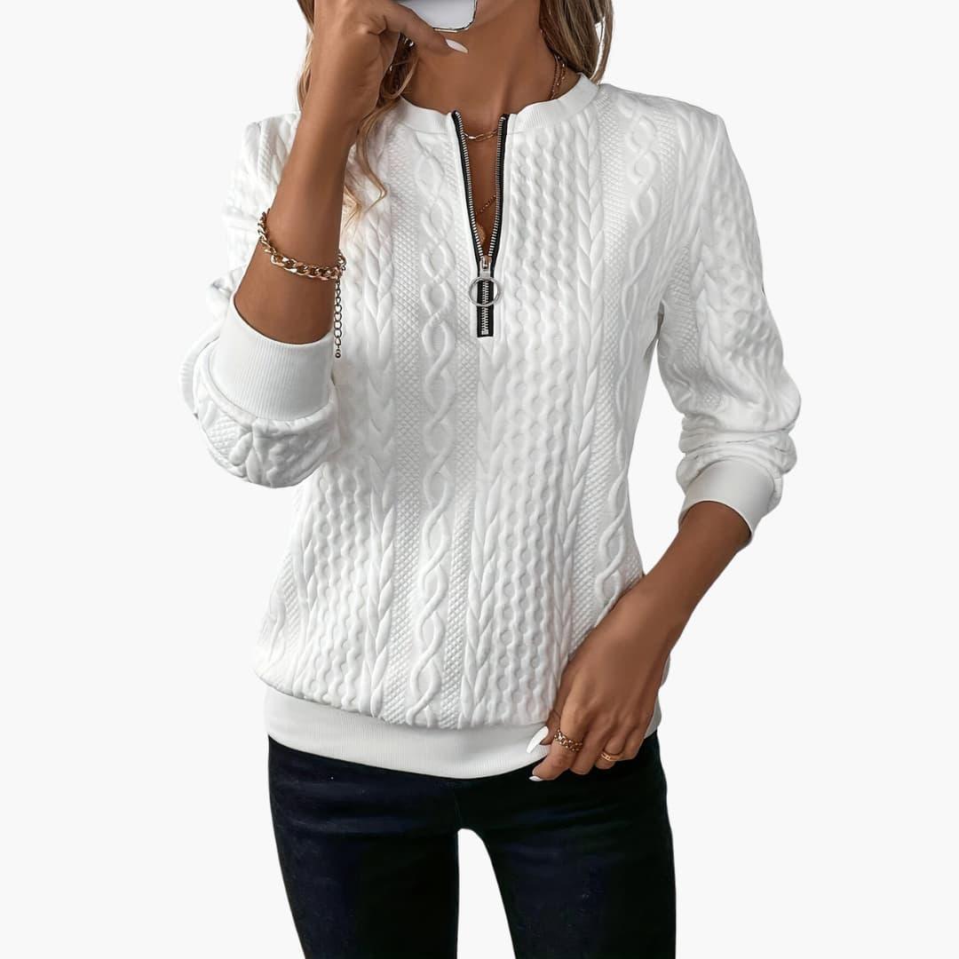 Cable Knit Zip Sweater – Women's Long Sleeve Pullover - IsabellaMae