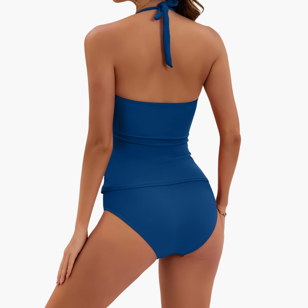 Two-Piece Tankini - for Women with Halter Neck and Side Ruched Fit