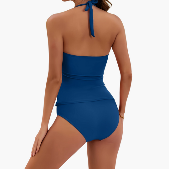Two-Piece Tankini - for Women with Halter Neck and Side Ruched Fit