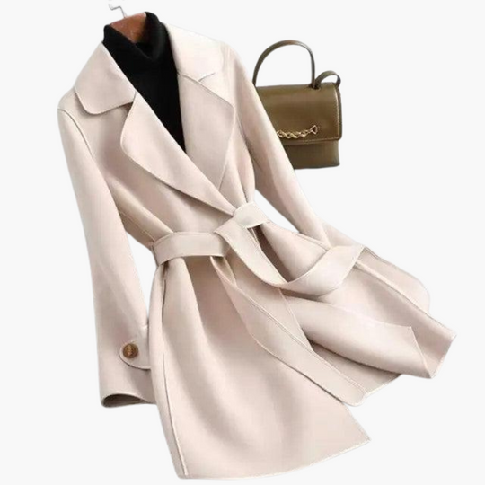 Chic Double-Breasted Trench Coat - Women's Wool Blend Wrap