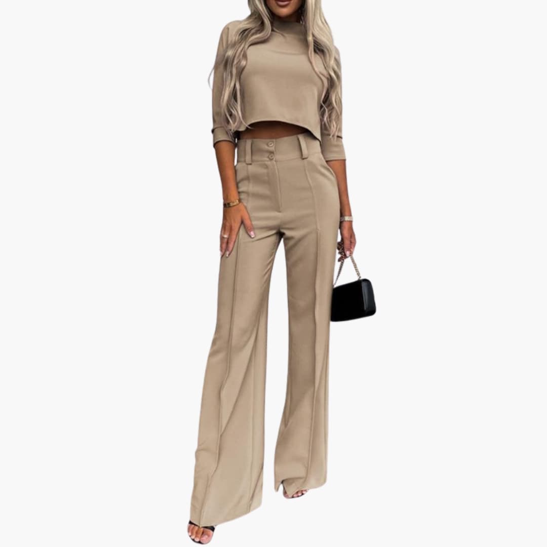 Women’s two-piece set with cropped top and wide-leg trousers